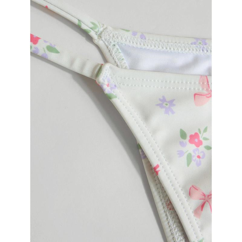 Cider [Size 2-10] V-Neck Floral Halter Tie Side Bikini Swimsuit