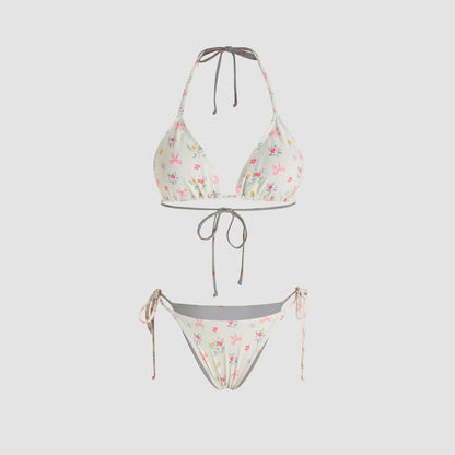 Cider [Size 2-10] V-Neck Floral Halter Tie Side Bikini Swimsuit